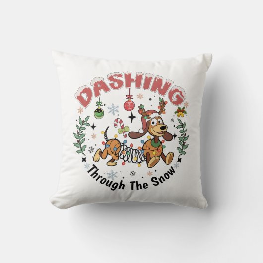 Dashing Through the Snow Funny Dachshund Dog Xmas クッション (正面)