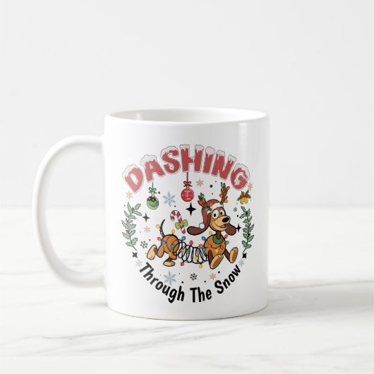 Dashing Through the Snow Funny Dachshund Dog Xmas コーヒーマグカップ (左)