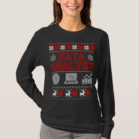 Data Analyst Off Shoulder Christmas Ugly Sweater Tシャツ (正面)