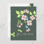 Dateを2羽の青い鳥をDogwoodの枝に保存 案内ポストカード (正面/裏面)