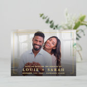 DATEフォトミニマルモダンリストフォイルのオーバーレイを保存 箔招待状 (立ち正面)