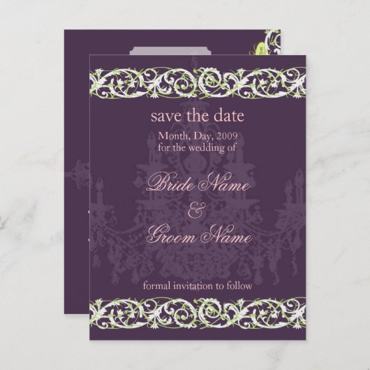 Dateポストカード、シャンデリアの渦巻き旋回アクセントを保存 案内ポストカード (正面/裏面)