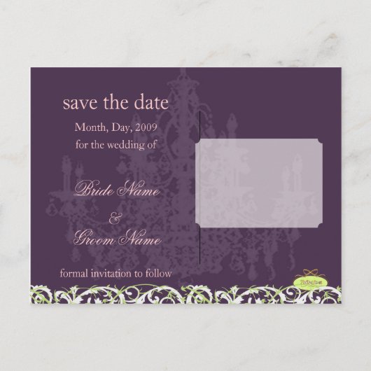 Dateポストカード、シャンデリアの渦巻き旋回アクセントを保存 案内ポストカード (裏面)