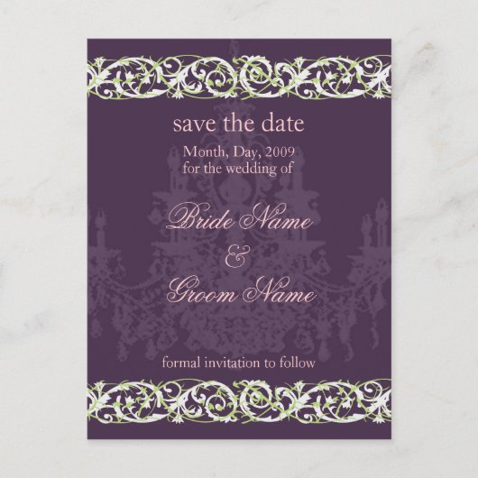 Dateポストカード、シャンデリアの渦巻き旋回アクセントを保存 案内ポストカード (正面)