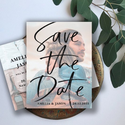 Dateモダン Script Photoのエレガント保存 案内ポストカード