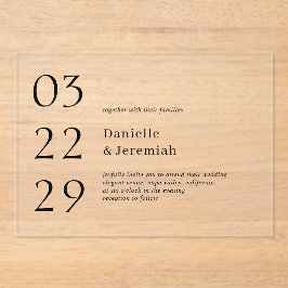 Date はっきりした Cleanエレガントモダンミニマル 結婚s アクリル招待状