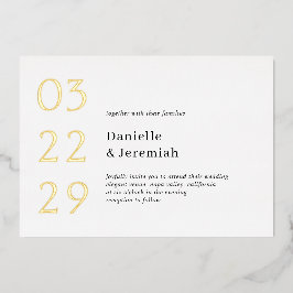 Date はっきりした Cleanエレガントモダンミニマル 結婚s 箔招待状