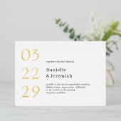 Date はっきりした Cleanエレガントモダンミニマル 結婚s 箔招待状 (立ち正面)