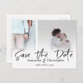 Date モダン Scriptフォトコラージュエレガントを保存 案内ポストカード (正面/裏面)