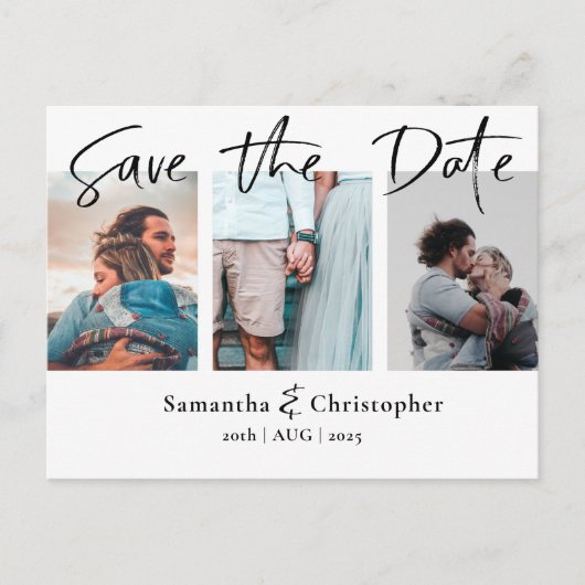 Date モダン Scriptフォトコラージュエレガントを保存 案内ポストカード (正面)