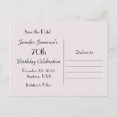 Date 70th Birthday Party Pink Roseを淡い色の保存 案内ポストカード (裏面)