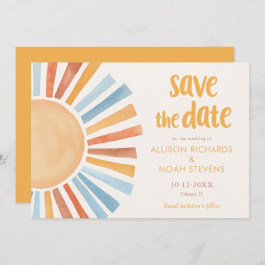 Date boho bohemian sunshine sunを保存する 招待状 (正面/裏面)