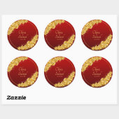 Date + Bride Groom Names, Gold Flowers Maroon Red ラウンドシール (シート)