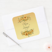 Date + Bride & Groom Names Golden Yellow Flowers スクエアシール (封筒)