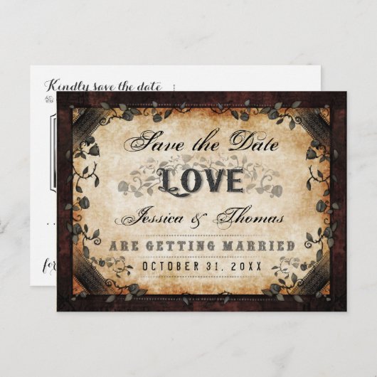 Date Brown Gothicハロウィーンの写真をBACKに保存 案内ポストカード (正面/裏面)