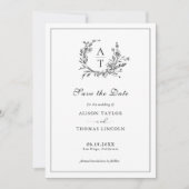 Date Crest白黒フォーマルカードを保存する 招待状 (正面)