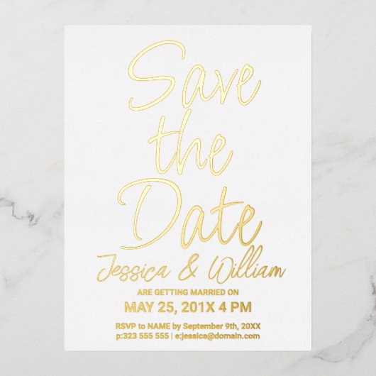 Date Foilタイポグラフィモダンデザインの保存 箔招待状ポストカード (正面)