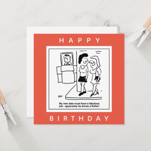 Date is driving a Road Roller Cartoon カード (正面/裏面インサイチュ)