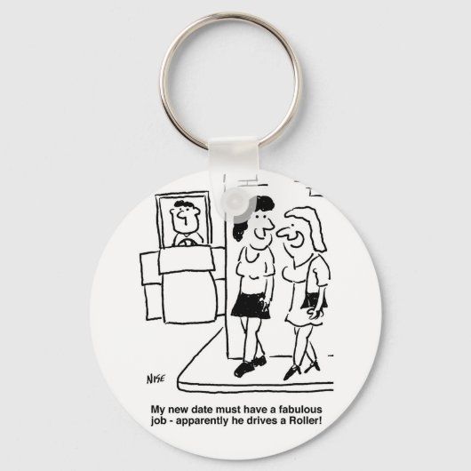 Date is driving a Road Roller Cartoon キーホルダー (正面)