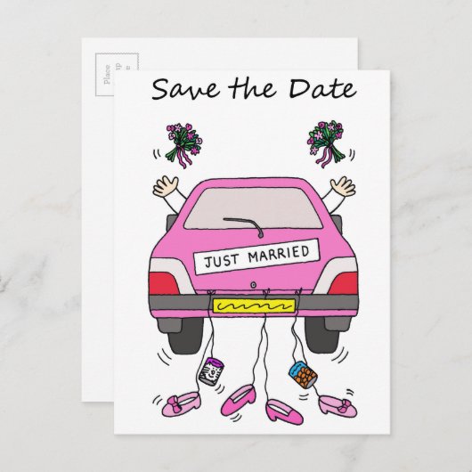 Date Lesbianの漫画結婚車を保存 案内ポストカード (正面/裏面)
