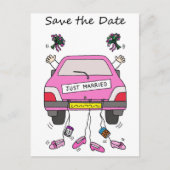 Date Lesbianの漫画結婚車を保存 案内ポストカード (正面)