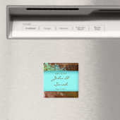 Date Magnetフローラの青グランジ茶色を保存 マグネット (インサイチュ (食洗機))