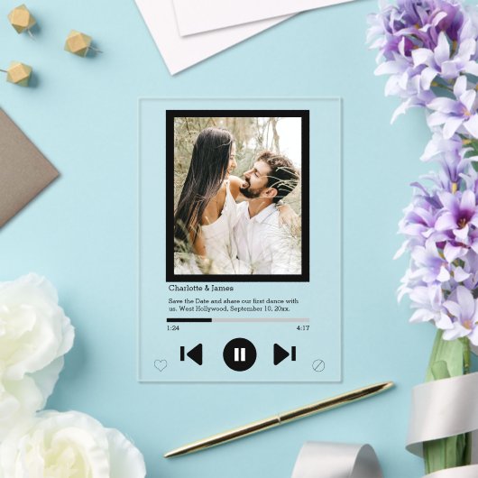 Date Music Playerの最初のダンスフォトを保存 アクリル招待状 (インサイチュ (ウェディング))