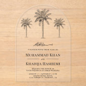 Date Palm Trees Islamic Muslim Wedding アクリル招待状 (正面)
