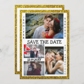 Date Photo Collageの金ゴールド結婚グリッターの保存 セーブザデート (正面/裏面)