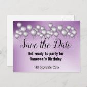 Date Purple Balloonsを保存する 案内ポストカード (正面/裏面)