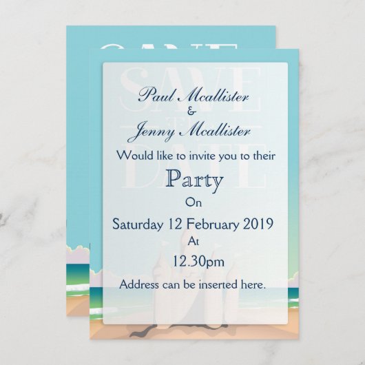 Date Sandcastleを保存 招待状 (正面/裏面)