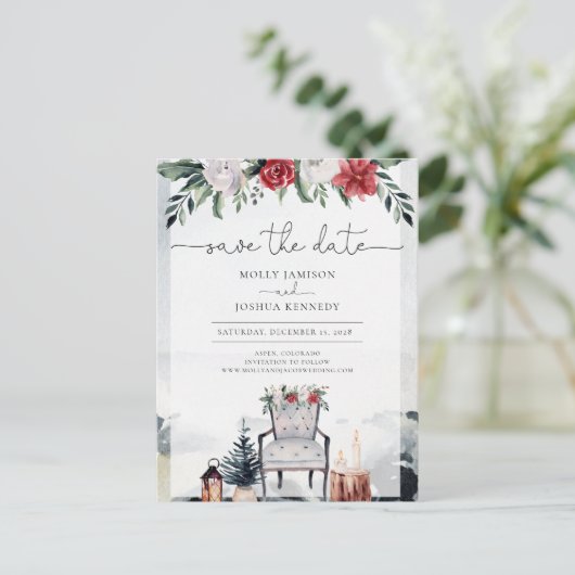 Date Script 素朴 Woodlandフローラの保存 案内ポストカード (スタンド正面)