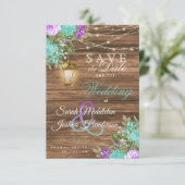 Date Woodティール(緑がかった色)とかわいらし紫色の花を保存する セーブザデート (スタンド正面)