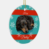 datedクリスマスのペット写真 青いホリデースノーフレーク セラミックオーナメント (右)
