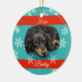 dated クリスマスのペット写真 青いホリデースノーフレーク セラミックオーナメント (左)