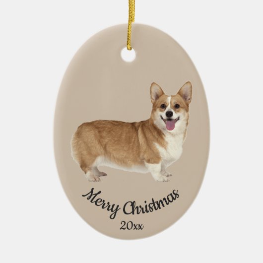 Dated Custom Photo Christmas Corgi Dog Pet セラミックオーナメント (正面)