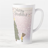 dated yellow star Christmas art カフェラテマグ (右)