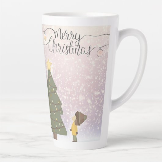 dated yellow star Christmas art カフェラテマグ (右)