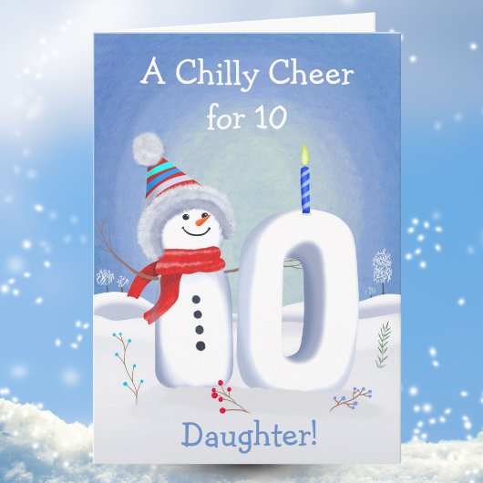 Daughter 10th Birthday Snowman with a Snowy Ten カード