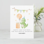 Daughter 1st Birthday Card Watercolor Dinosaur カード (スタンド正面)