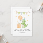 Daughter 1st Birthday Card Watercolor Dinosaur カード (正面/裏面インサイチュ)