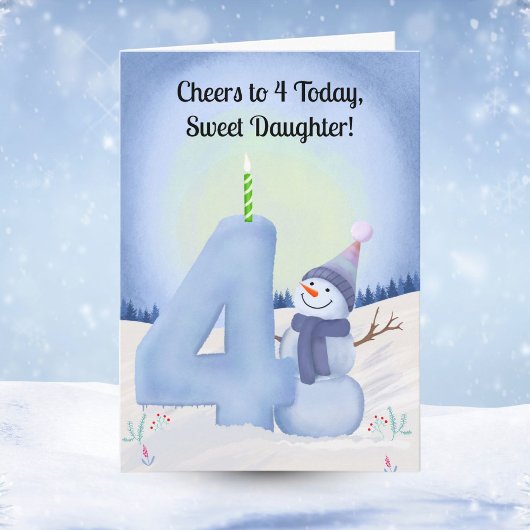 Daughter 4th Birthday Snowman with Snowy Four カード