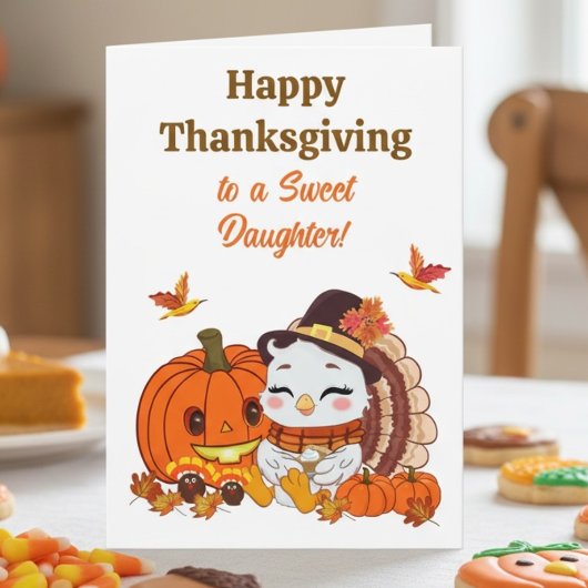 Daughter Baby Turkey & Pumpkin Thanksgiving  カード
