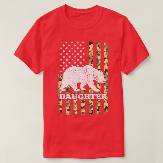 Daughter Bear Camping Hiking Camouflage USA Americ Tシャツ (デザイン正面)