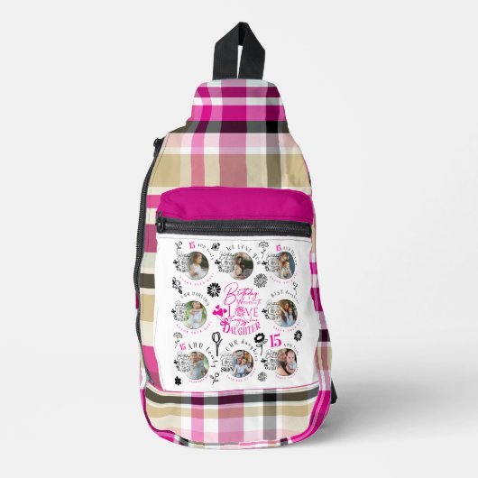 Daughter Birthday Photo Collage Typography  スリングバッグ (正面)