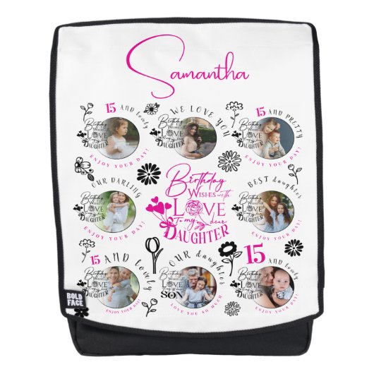 Daughter Birthday Photo Collage Typography  バックパック (正面)