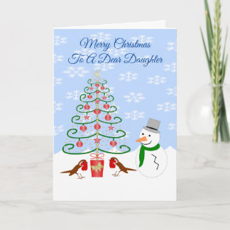 Daughter Christmas Card Snowman Tree And Robins シーズンカード