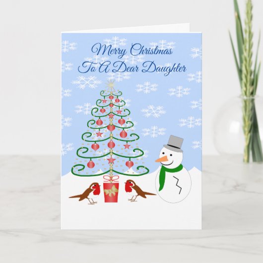 Daughter Christmas Card Snowman Tree And Robins シーズンカード (正面)