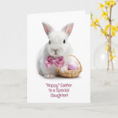 Daughter Cute and Fun Happy Easter White Bunny  カード (黄色い花)