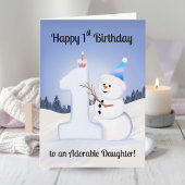 Daughter Happy 1st Birthday Snowman Building カード